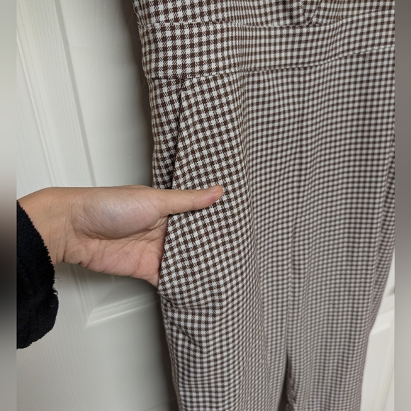 & Other Stories Belted Micro Gingham Houndstooth Overalls Brown S 4 Square Neck - Picture 6 of 14
